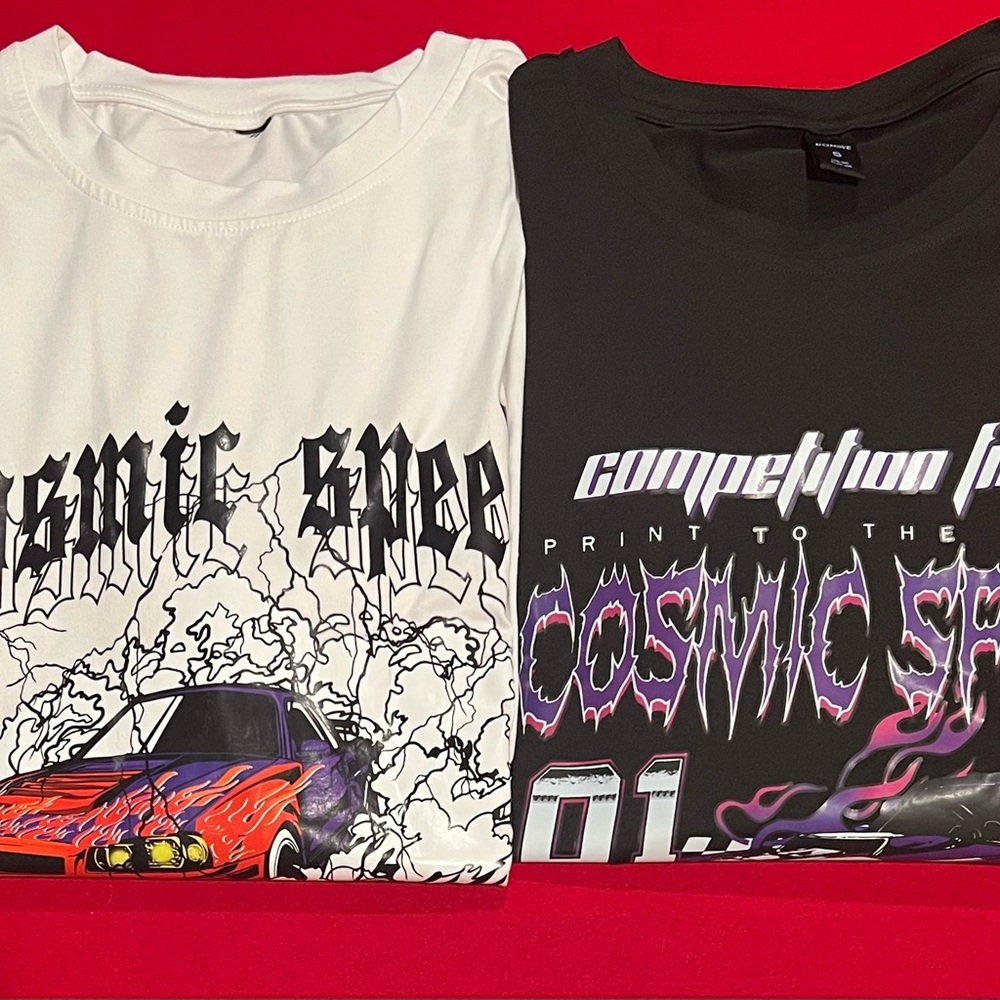 ROMWE Short Sleeve Tees in White and Black with Gothic Graffiti Design